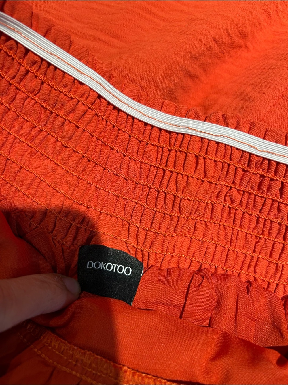 Square Neck Long Sleeve Ruffle Hem Dress in Vibrant Orange - Picture 5 of 8